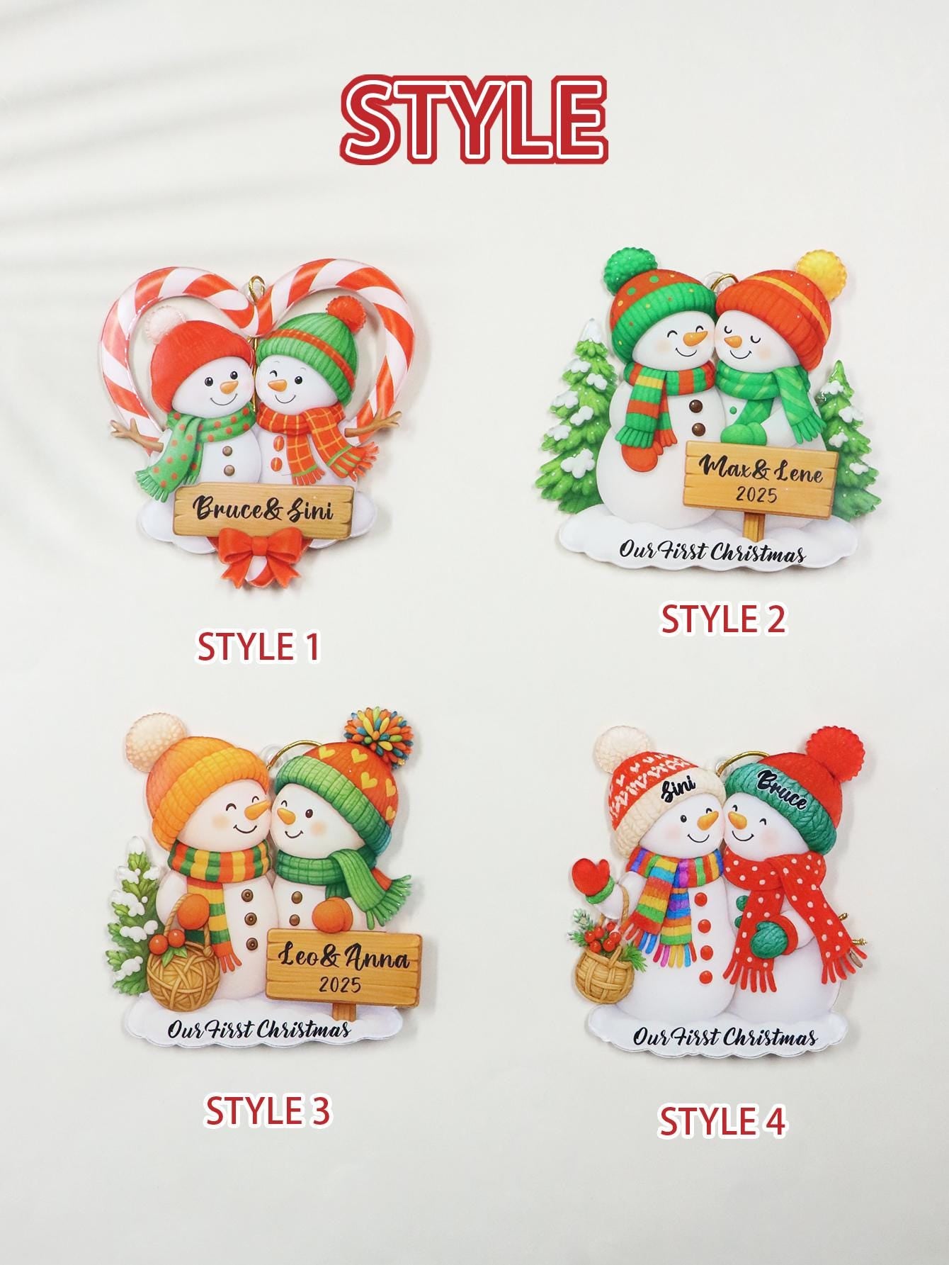 Décoration Personnalisée Bonhomme de Neige pour Couple, Décoration de Sapin de Noël Personnalisée