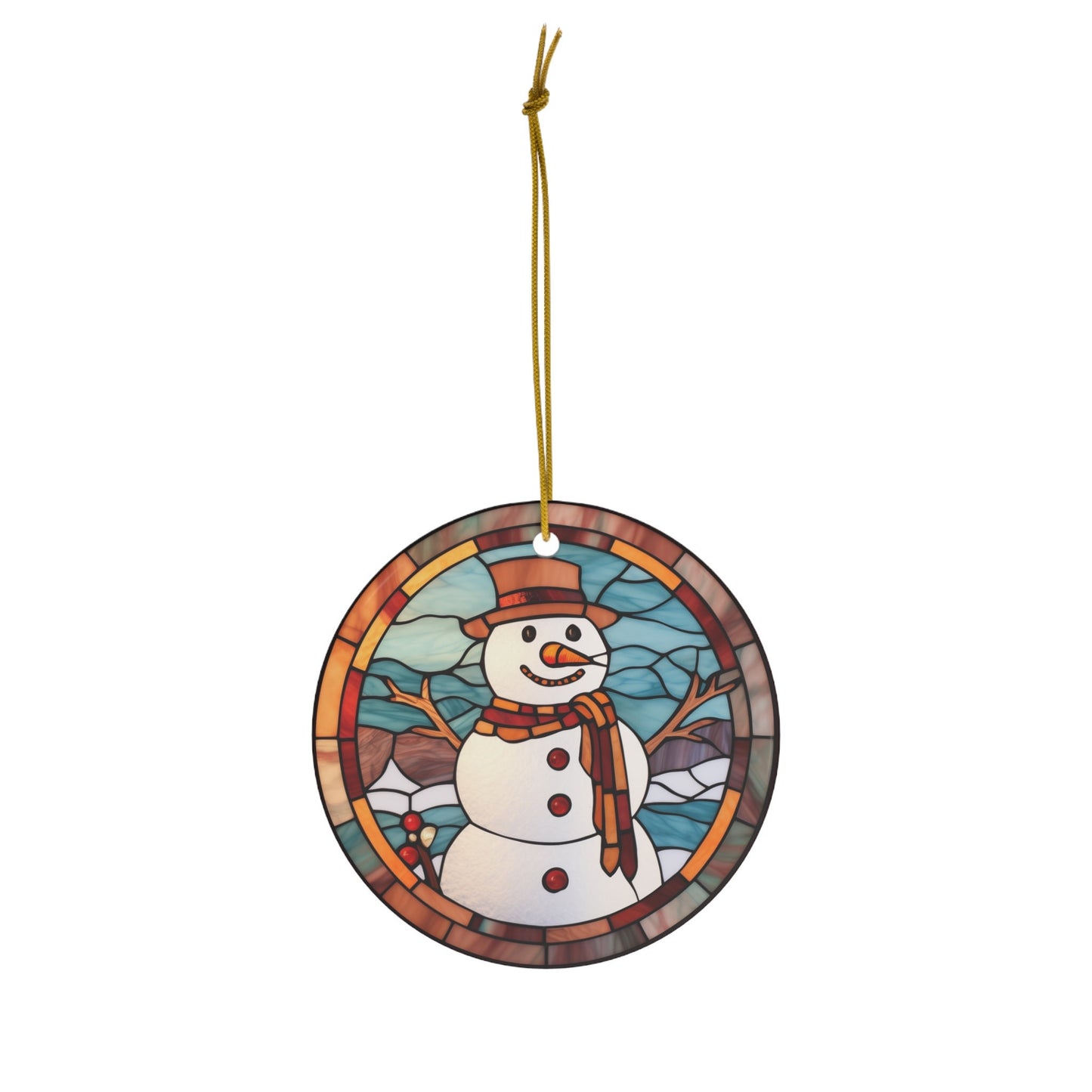 Adorno navideño de muñeco de nieve estilo vidriera, recuerdo de vacaciones
