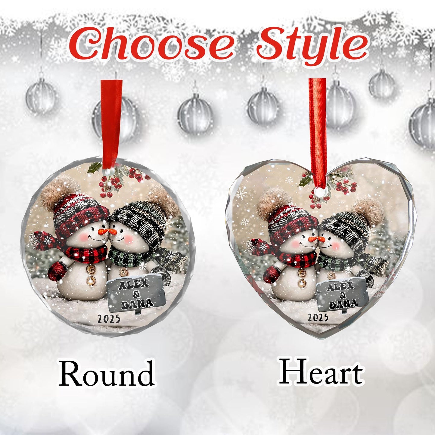 Snowman Couple Glass Ornament, Personalized Christmas Ornament For Newlyweds, Engagement Or Wedding Gift, First Christmas Couple Decor