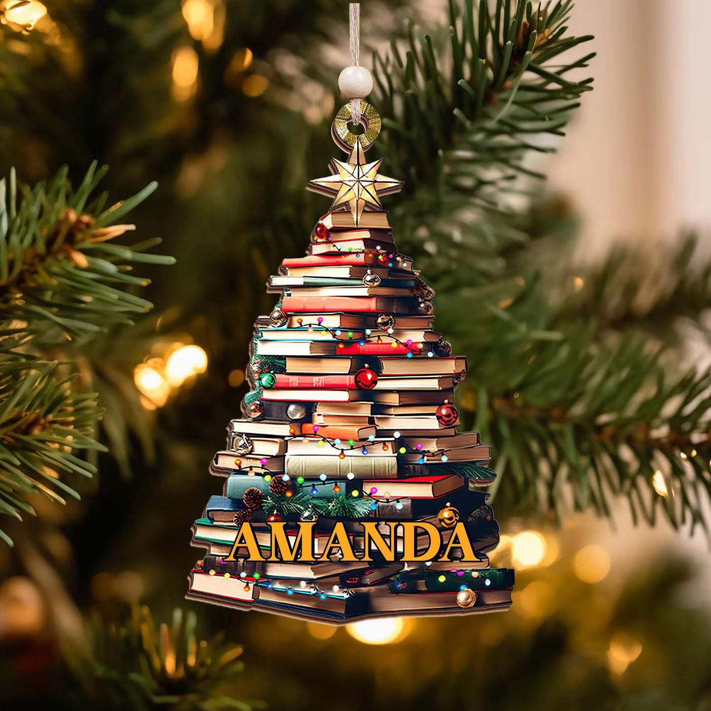 Personalized Book Stack Christmas Ornament - Custom Reader Gift