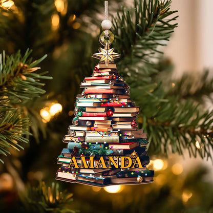 Personalized Book Stack Christmas Ornament - Custom Reader Gift