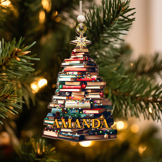 Personalized Book Stack Christmas Ornament - Custom Reader Gift