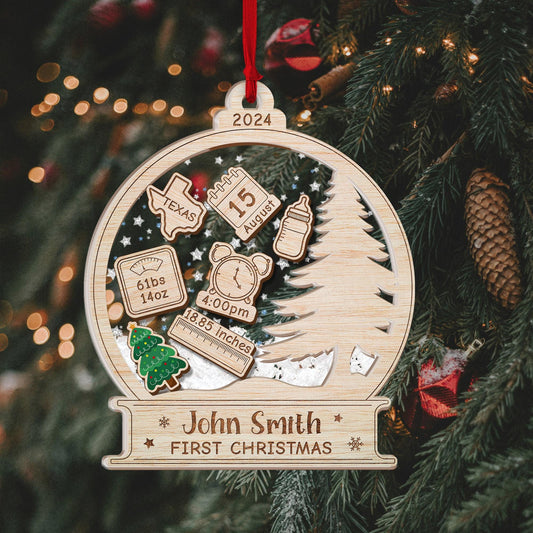 Baby's First Christmas Ornament 2024, Personalized Baby 1st Christmas Ornament, Custom New Baby Gift, 4D Shake Babies Ornament, Baby Shower