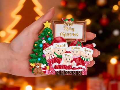 Personalized Christmas Ornament with Family Name 2025 Christmas Tree Ornament family of 3, 4, 5, Engraved Resin Ornaments Christmas Decor