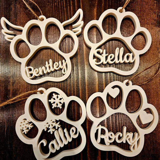 Pet Paw Ornament Personalized - Custom Christmas Ornament - Sentimental Gift Idea - Memorial Ornament