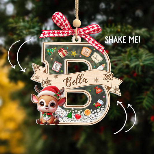 Personalized Baby's First Christmas Ornament: Initial 4D Shaker, Custom Acrylic Keepsake