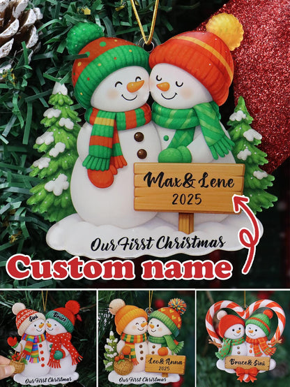 Adorno personalizado de muñeco de nieve para pareja, decoración navideña para árbol