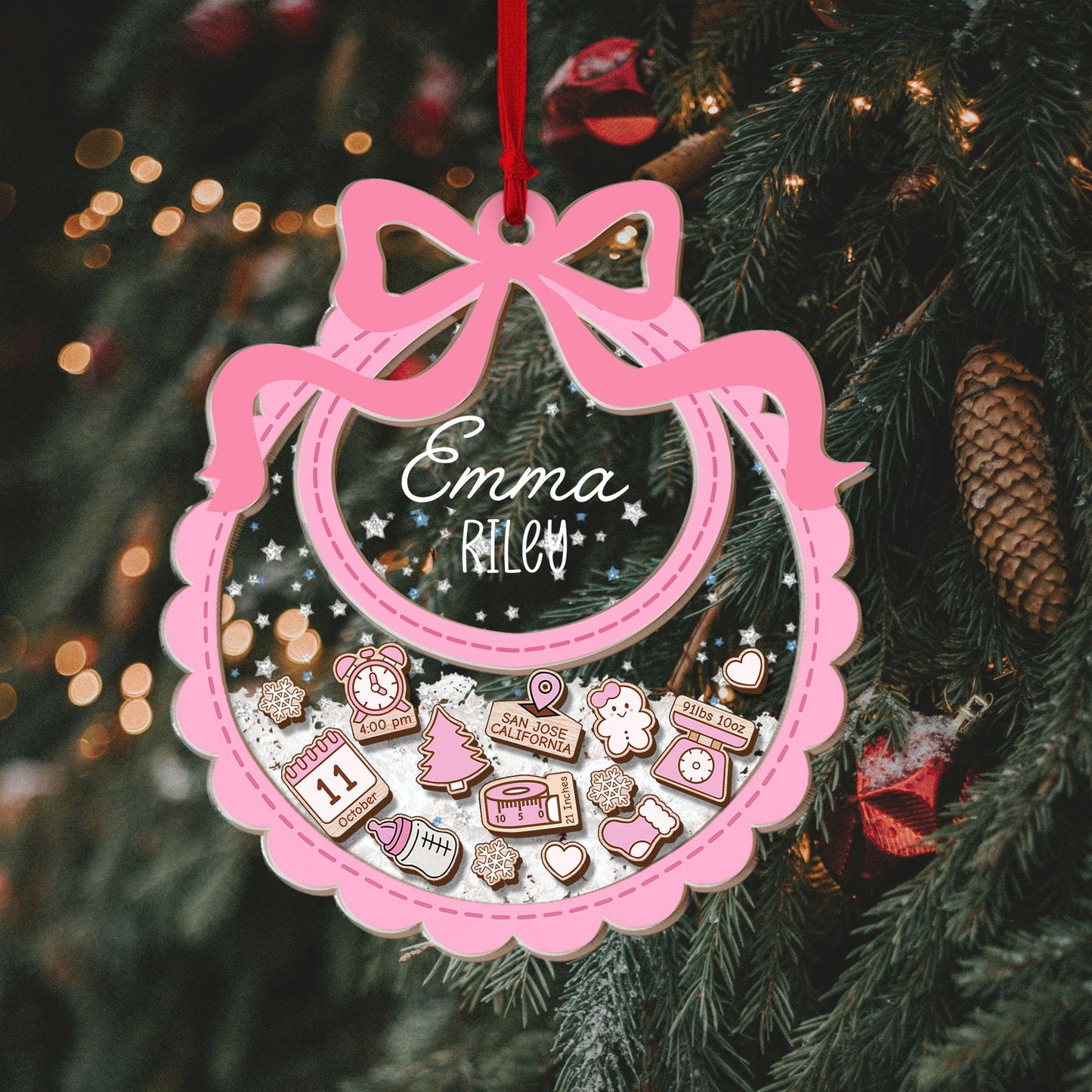 Baby's First Christmas Ornament, Personalized Baby 1st Christmas Ornament, Custom New Baby Gift, 4D Shake Babies Ornament, Baby Shower