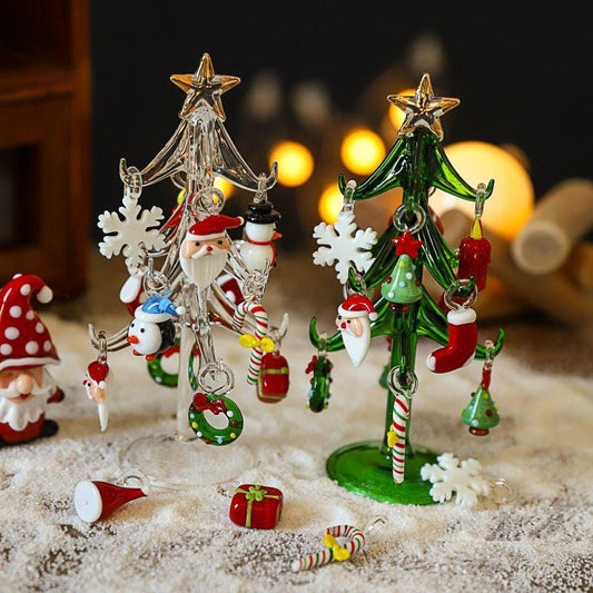Handmade Glass Christmas Tree with Ornaments | Holiday Figurine