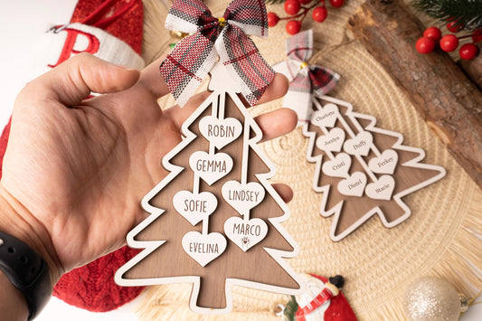 Personalized Wood Family Christmas Ornament: Custom Names Keepsake