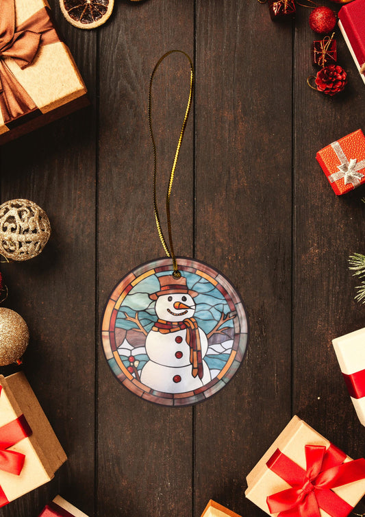 Stained Glass Style Snowman Christmas Ornament, Holiday Keepsake