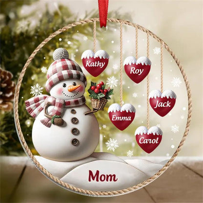 Personalized Christmas Ornament, Custom Acrylic Snowman Ornament, 1–8 Family Names Decoration, Gift for Mom, Grandma, Xmas Tree Decor