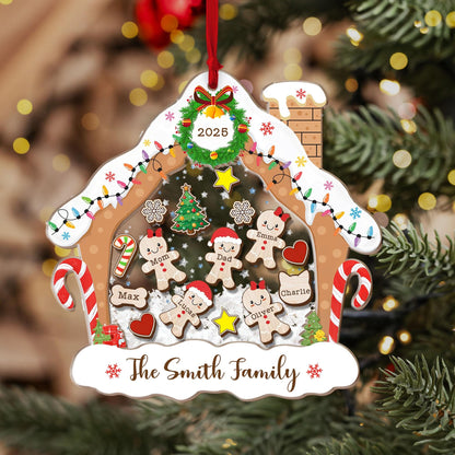 4D Shake Family Ornament With Pets, Custom Gingerbread Family Shaker Ornament, Family Ornament 2025, Family Keepsake, Family Christmas Gift