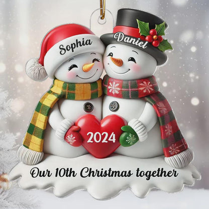 Adorno acrílico personalizado para Navidad de pareja de muñecos de nieve: Recuerdo de 2025