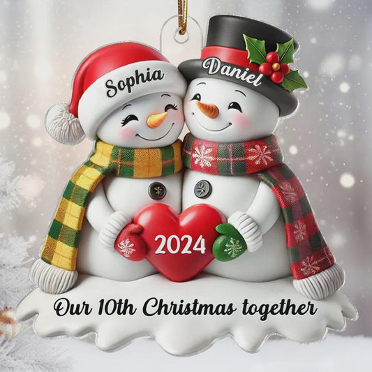 Personalized Snowmen Couple Acrylic Christmas Ornament: 2025 Keepsake