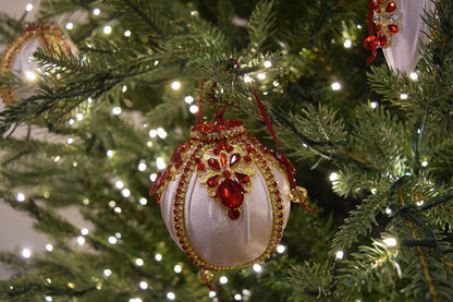 Elegant Luxury Handmade Rhinestone Cream/White Christmas Ball Ornament - Xmas Tree Decor
