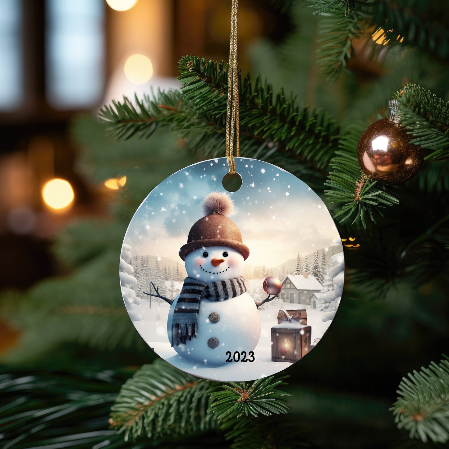 Cute 3D Snowman Image on Ceramic Christmas Ornament 2024 Christmas Decoration Keepsake, Heirloom Christmas Gift, Snow,