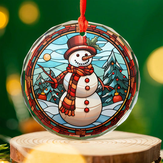 Stained Glass Snowman Christmas Ornament | Classic Winter Christmas Tree Decoration | Acrylic, Ceramic & Glass Holiday Gift