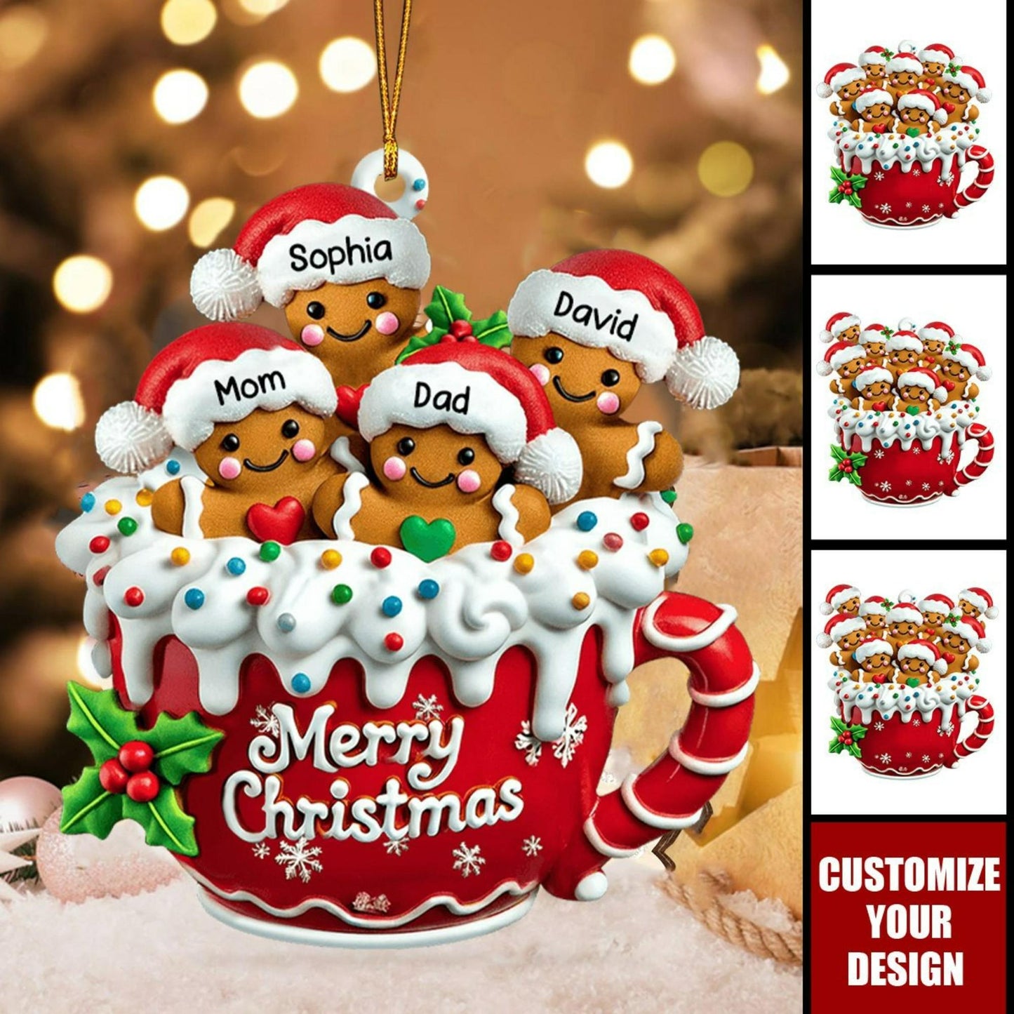 Personalized Gingerbread Family Ornament,Custom Resin Family Ornament, Custom Christmas Gift,Personalized Xmas Gift,Christmas Decor
