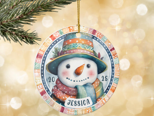 Personalized Snowman Ornament 2025 | Custom Name Christmas Decoration | Ceramic Keepsake Gift for Kids Family Holiday Tree