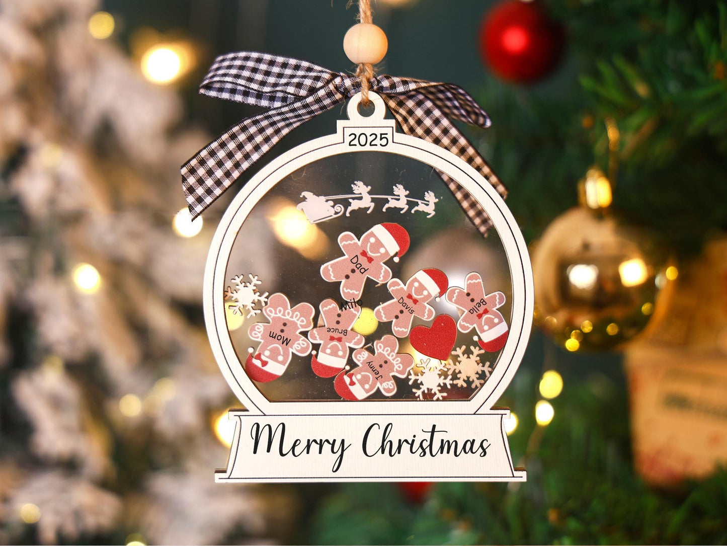 Personalized 2025 Family Gingerbread Ornament, 4D Shaker Xmas Decor