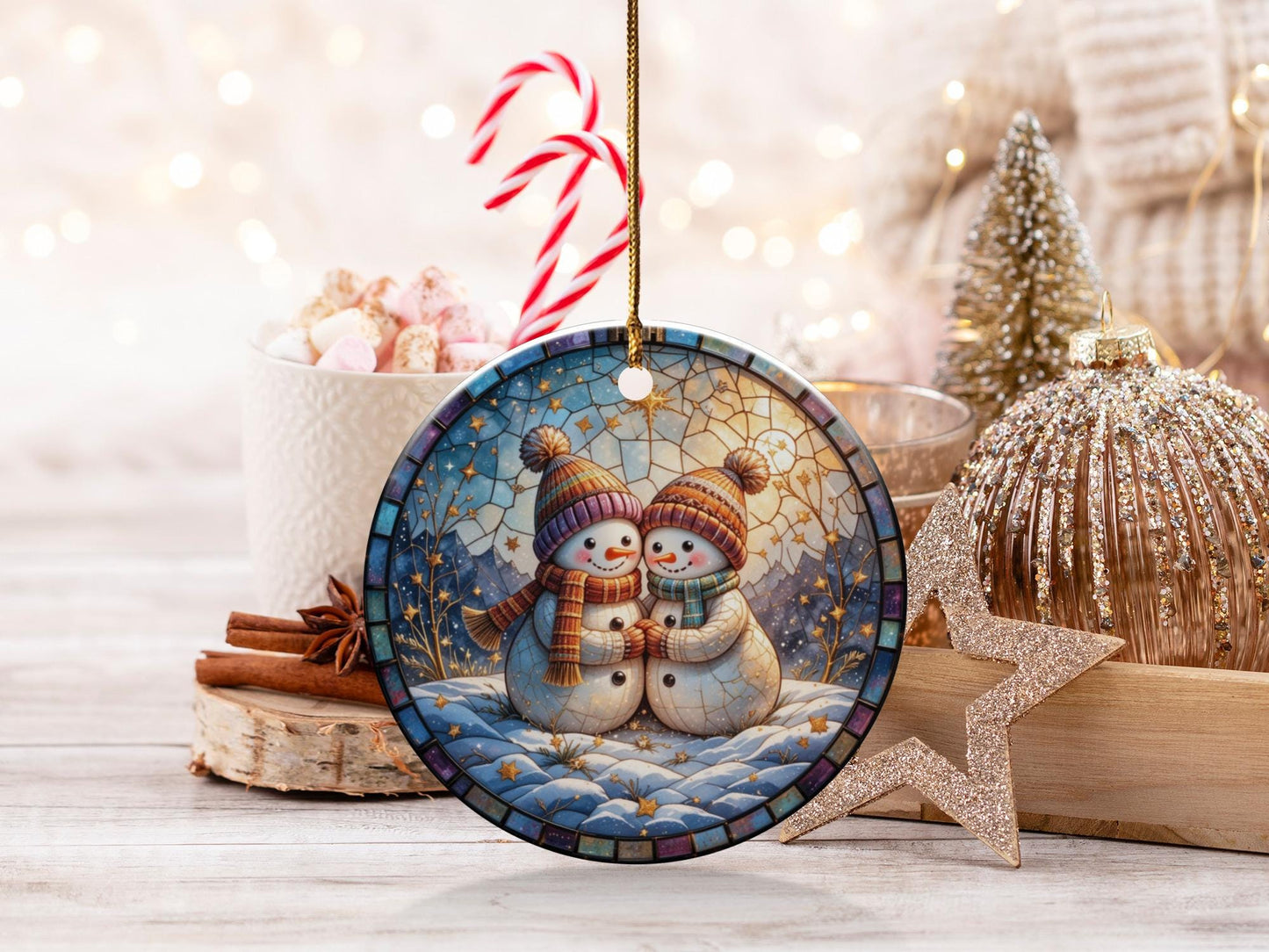Snowman Ornament, Couple Ornament, Winter Ornament, Ceramic Ornament, Holiday Ornament, Christmas Ornament, Cute Ornament