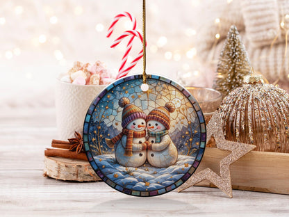 Snowman Ornament, Couple Ornament, Winter Ornament, Ceramic Ornament, Holiday Ornament, Christmas Ornament, Cute Ornament