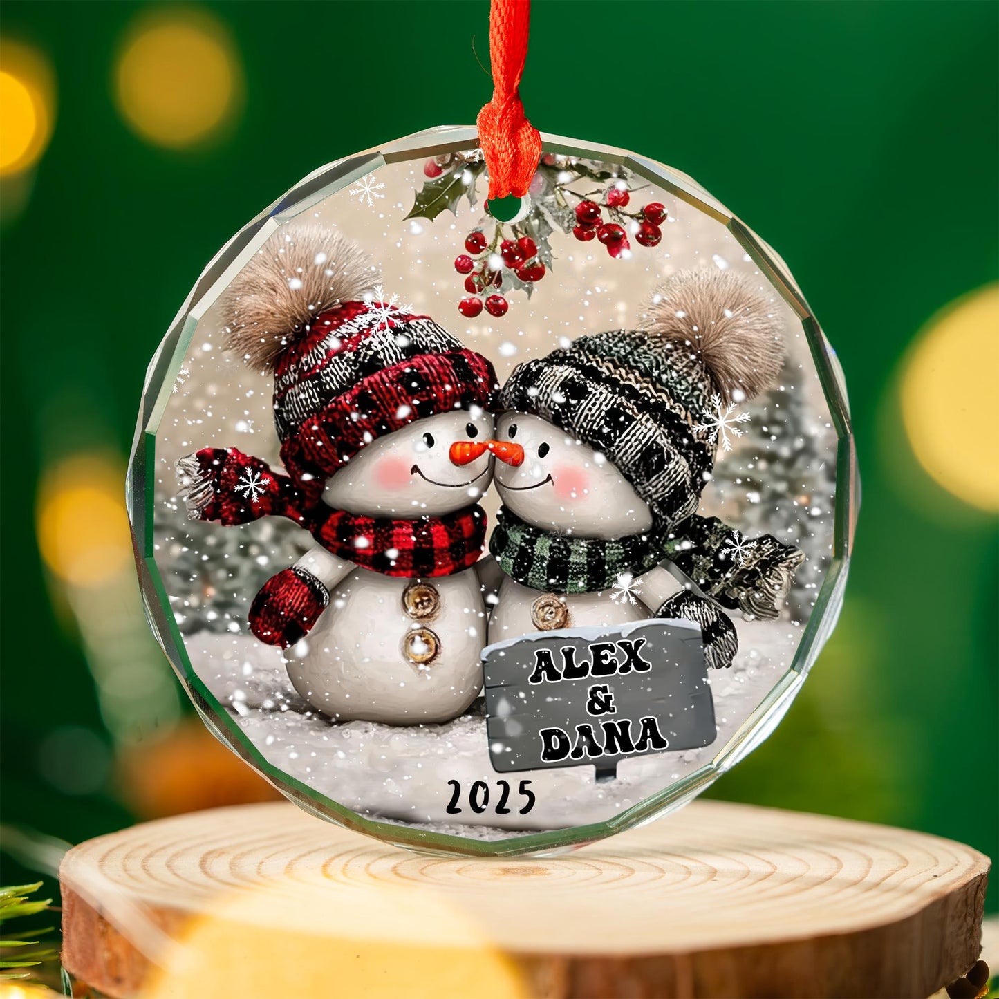 Snowman Couple Glass Ornament, Personalized Christmas Ornament For Newlyweds, Engagement Or Wedding Gift, First Christmas Couple Decor