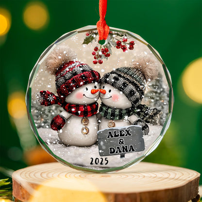 Snowman Couple Glass Ornament, Personalized Christmas Ornament For Newlyweds, Engagement Or Wedding Gift, First Christmas Couple Decor
