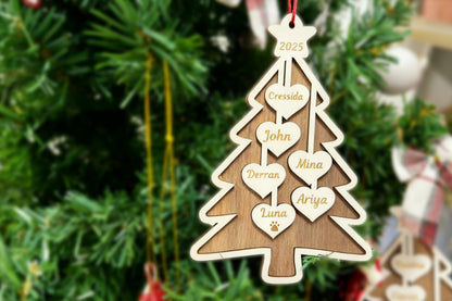 Adorno navideño de madera personalizado para la familia: recuerdo con nombres a medida