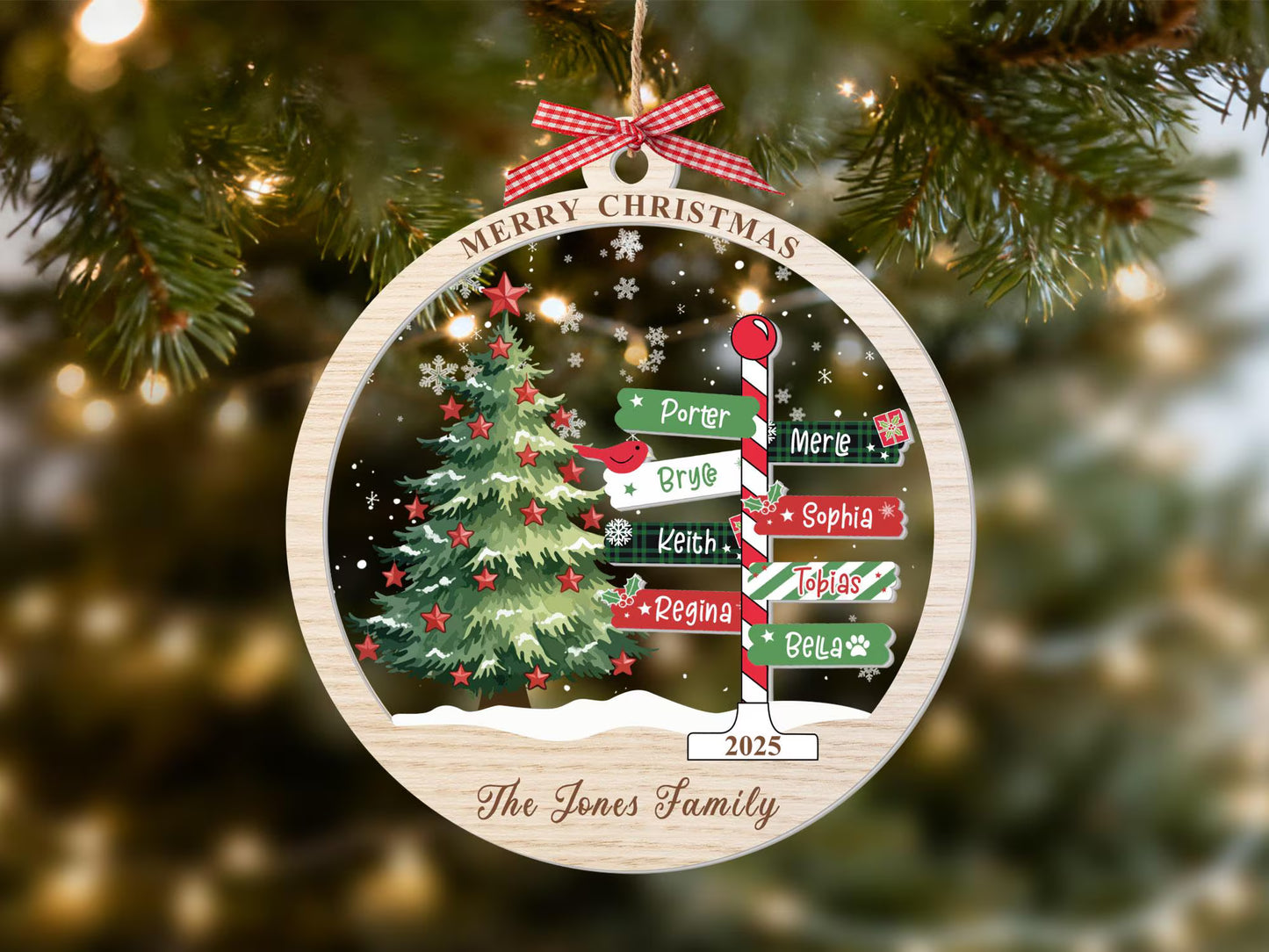 2025 Family Christmas Ornament, Personalized Ornament with Names, Custom Christmas Tree Ornament, Holiday Keepsake, Xmas Tree Decor