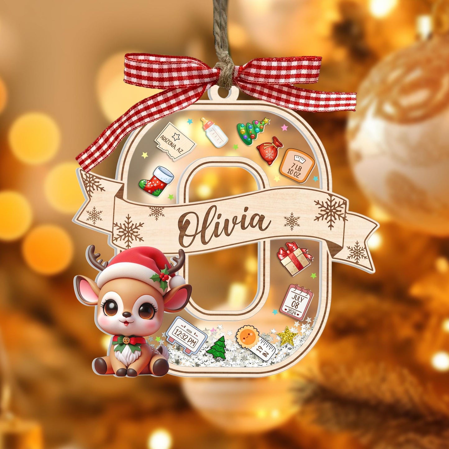 Adorno Personalizado "Mi Primera Navidad" para Bebé: Agitador 4D con Inicial, Recuerdo de Acrílico Personalizado