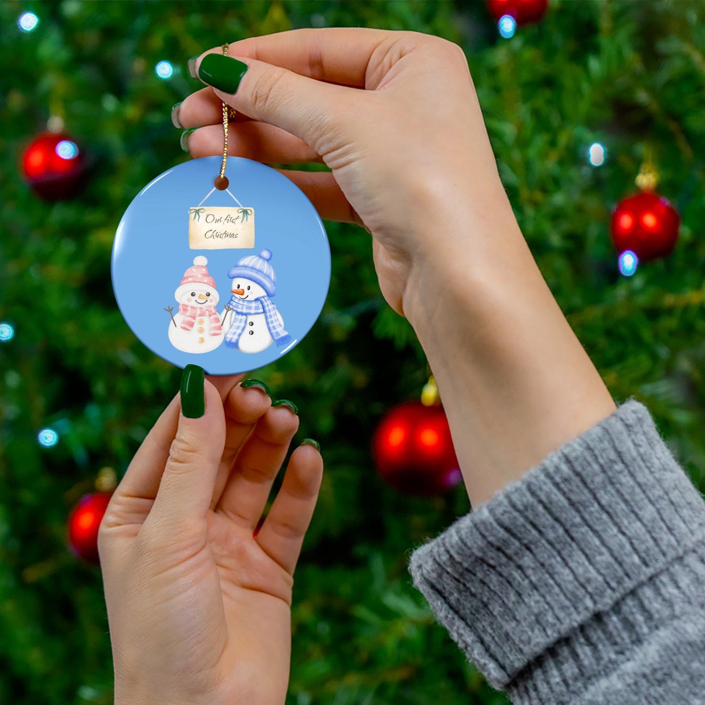 Nuestro primer adorno de muñeco de nieve navideño, decoración navideña, regalo para parejas, recuerdo festivo de invierno, regalo para ella, regalo para él, recién casados