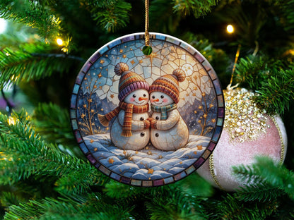 Snowman Ornament, Couple Ornament, Winter Ornament, Ceramic Ornament, Holiday Ornament, Christmas Ornament, Cute Ornament