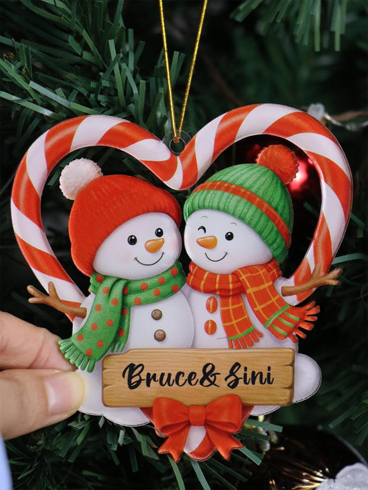 Personalized Couple Snowman Ornament, Custom Christmas Tree Decoration
