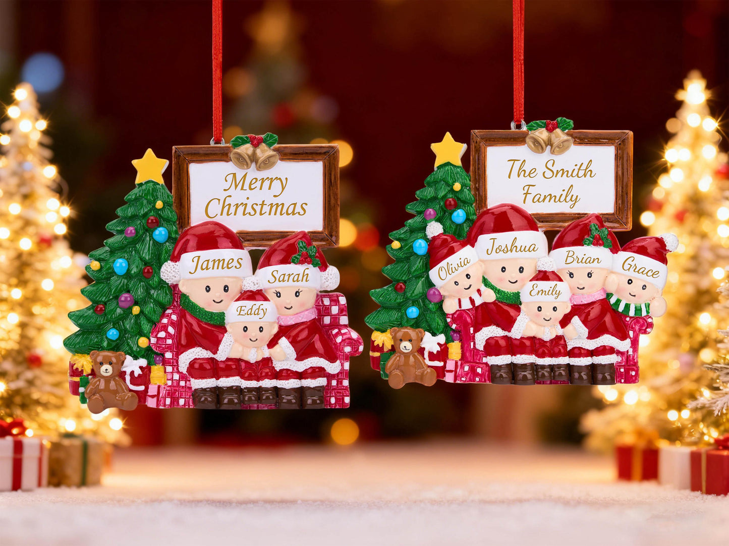 Personalized Christmas Ornament with Family Name 2025 Christmas Tree Ornament family of 3, 4, 5, Engraved Resin Ornaments Christmas Decor