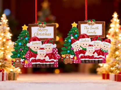 Personalized Christmas Ornament with Family Name 2025 Christmas Tree Ornament family of 3, 4, 5, Engraved Resin Ornaments Christmas Decor