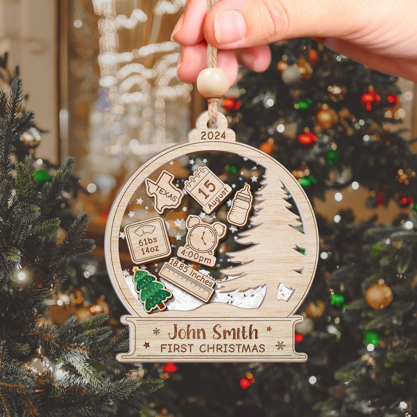 Baby's First Christmas Ornament 2024, Personalized Baby 1st Christmas Ornament, Custom New Baby Gift, 4D Shake Babies Ornament, Baby Shower