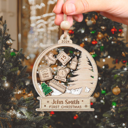 Baby's First Christmas Ornament 2024, Personalized Baby 1st Christmas Ornament, Custom New Baby Gift, 4D Shake Babies Ornament, Baby Shower