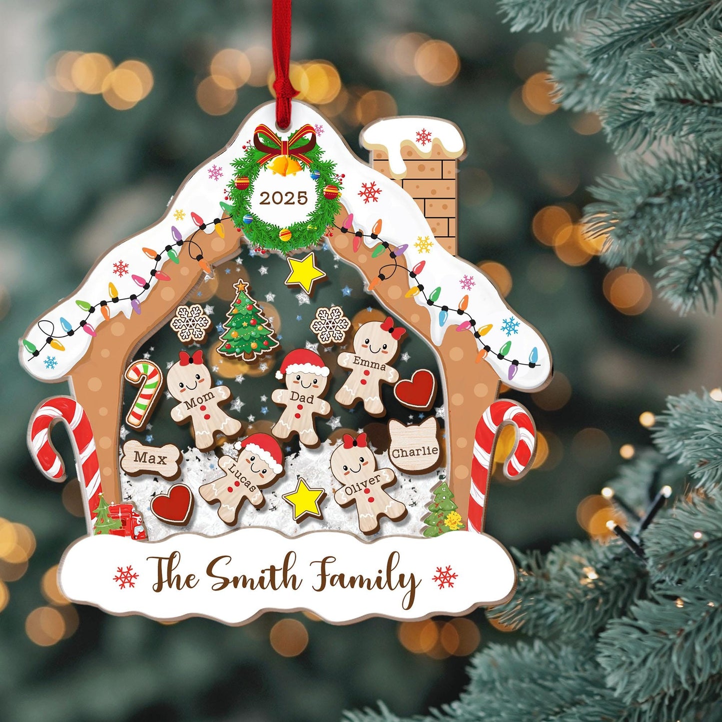 4D Shake Family Ornament With Pets, Custom Gingerbread Family Shaker Ornament, Family Ornament 2025, Family Keepsake, Family Christmas Gift