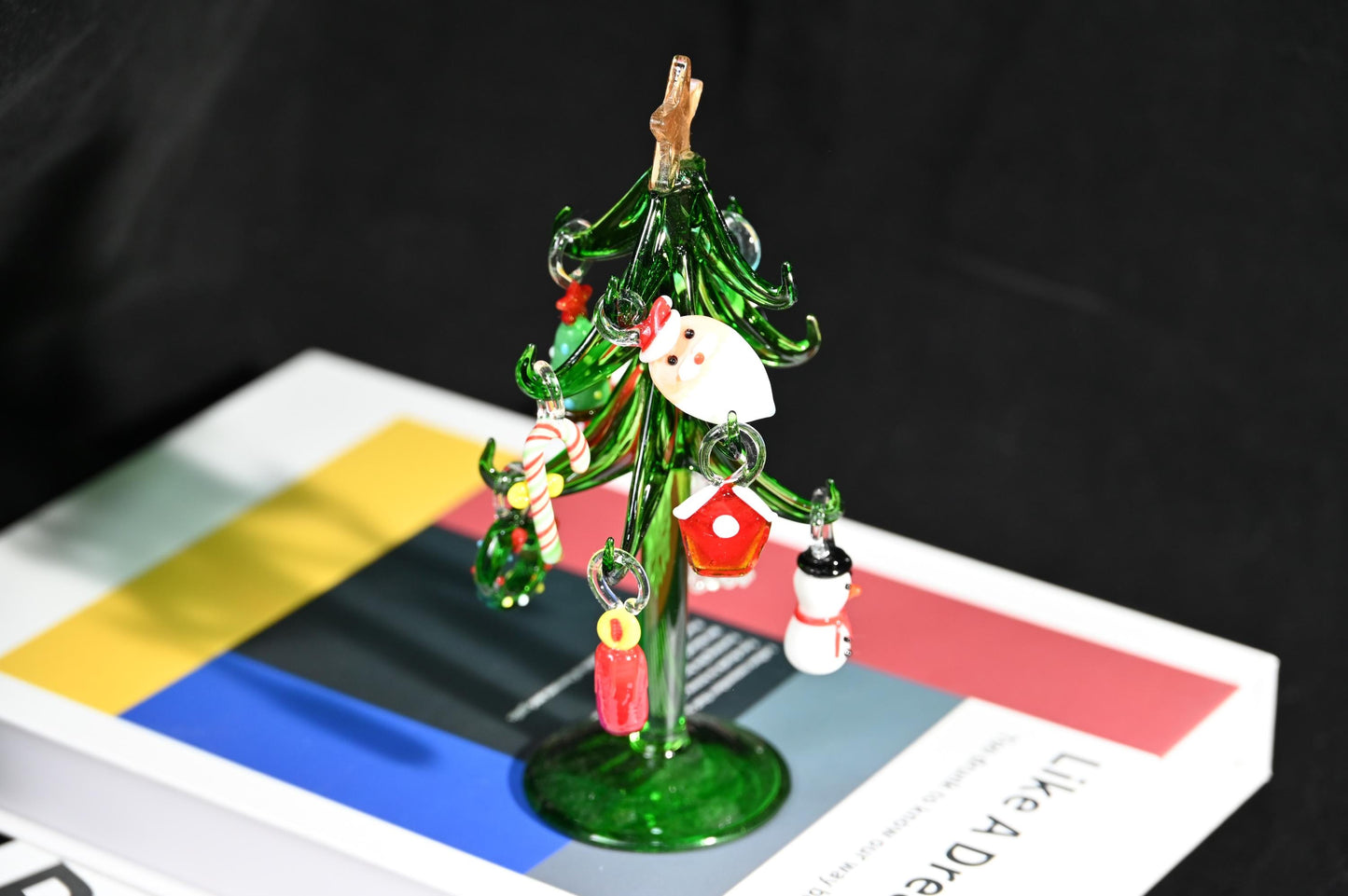 Árbol de Navidad de Cristal Hecho a Mano con Adornos | Figura Navideña