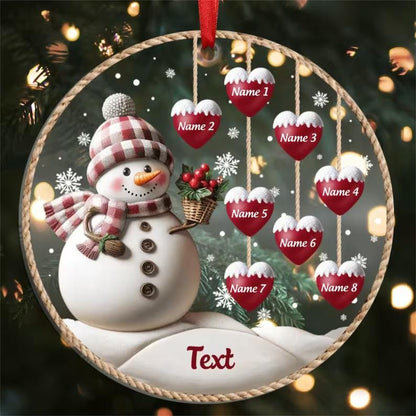 Personalized Christmas Ornament, Custom Acrylic Snowman Ornament, 1–8 Family Names Decoration, Gift for Mom, Grandma, Xmas Tree Decor