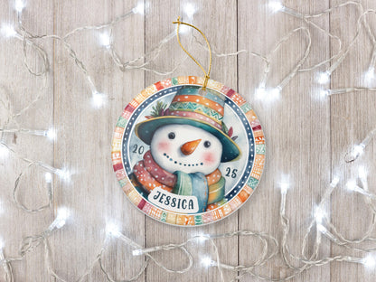 Personalized Snowman Ornament 2025 | Custom Name Christmas Decoration | Ceramic Keepsake Gift for Kids Family Holiday Tree
