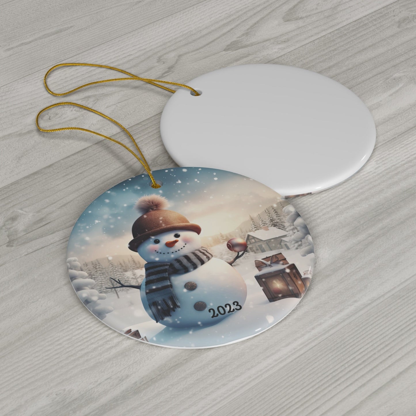 Cute 3D Snowman Image on Ceramic Christmas Ornament 2024 Christmas Decoration Keepsake, Heirloom Christmas Gift, Snow,