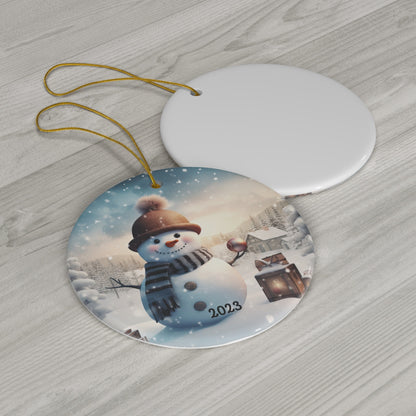 Cute 3D Snowman Image on Ceramic Christmas Ornament 2024 Christmas Decoration Keepsake, Heirloom Christmas Gift, Snow,