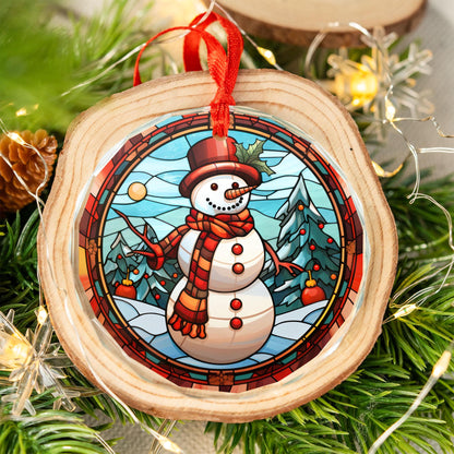 Stained Glass Snowman Christmas Ornament | Classic Winter Christmas Tree Decoration | Acrylic, Ceramic & Glass Holiday Gift