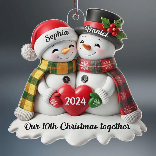 Personalized Snowmen Couple Acrylic Christmas Ornament: 2025 Keepsake