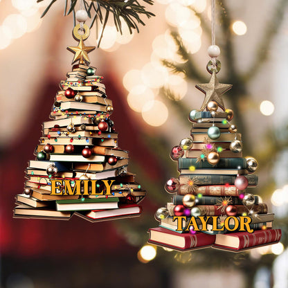 Personalized Book Stack Christmas Ornament - Custom Reader Gift
