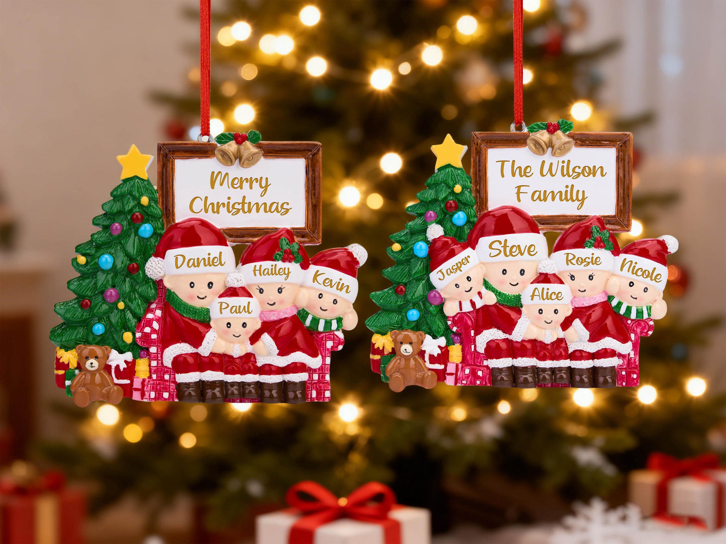 Personalized Christmas Ornament with Family Name 2025 Christmas Tree Ornament family of 3, 4, 5, Engraved Resin Ornaments Christmas Decor