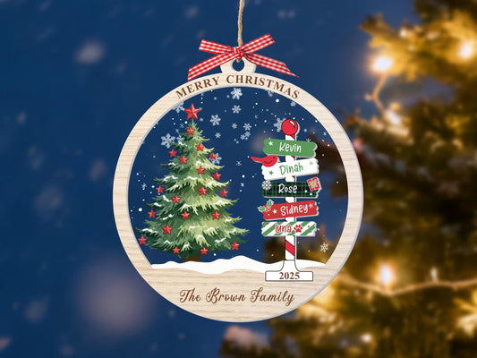 2025 Family Christmas Ornament, Personalized Ornament with Names, Custom Christmas Tree Ornament, Holiday Keepsake, Xmas Tree Decor